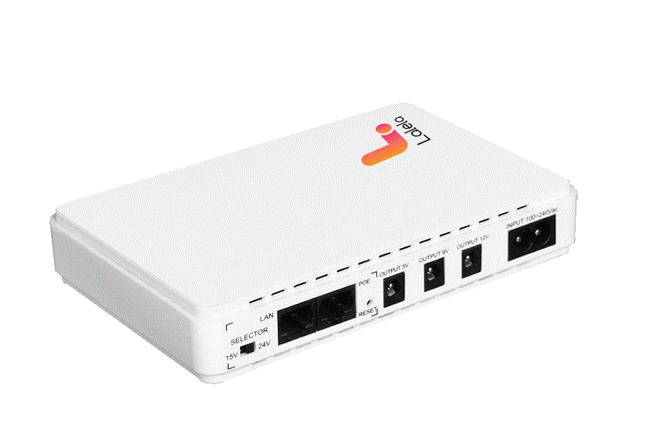 LALELA R1800 WI-FI UPS FOR ROUTER AND ONT, CAPACITY 32,000MWH, INPUT VOLTAGE 100V – 240V AC, OUTPUT VOLTAGE 5V, 9V, 12V, POE 15V AND 24V, INCLUDED: POWER CABLE, USB CHARGING PORT, DC ADAPTORS, SPLITTER CABLE, LI-ION BATTERY, WARRANTY 6 MONTHS