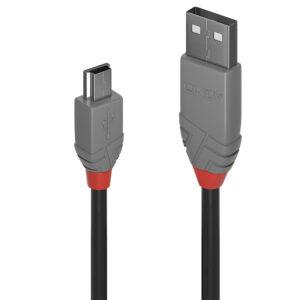 LINDY 0.5M USB2.0 A-M TO MINI-B CBL-ANTHRA (36721)