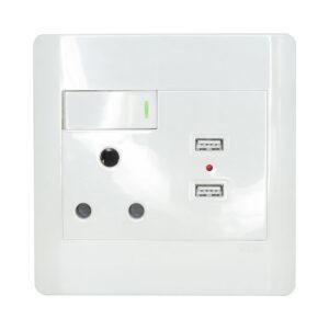 SINGLE WALL SOCKET (16A X1), (2X 2.1A USB) S001-B
