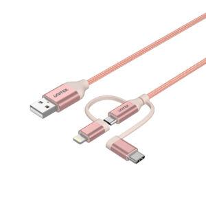 UNITEK Y-C4036ARG 1M 3-IN-1 USB2.0 TYPE-C M TO MICRO MULTI CHARGING CABLE WITH LIGHTNING ADAPTER (ROSE GOLD)